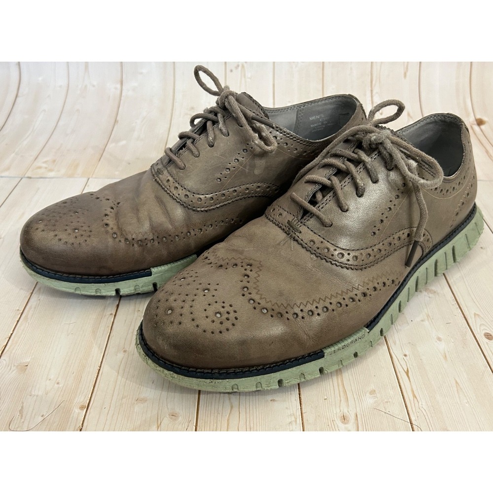 Cole Haan ZeroGrand Shoes Mens 9.5M Toupe‎ Leather Wingtip Brogue Oxford Sneaker